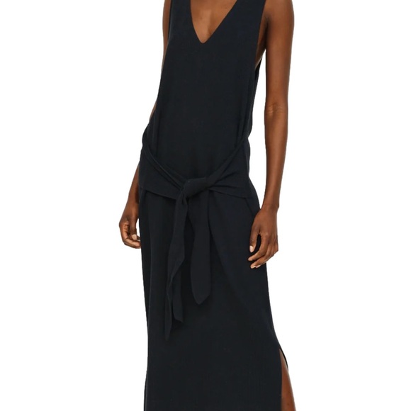 rag & bone Dresses & Skirts - Rag & Bone Navy MICHELLE Plunging V-Neck Knit Tie Waist Midi Sleeveless Dress XS